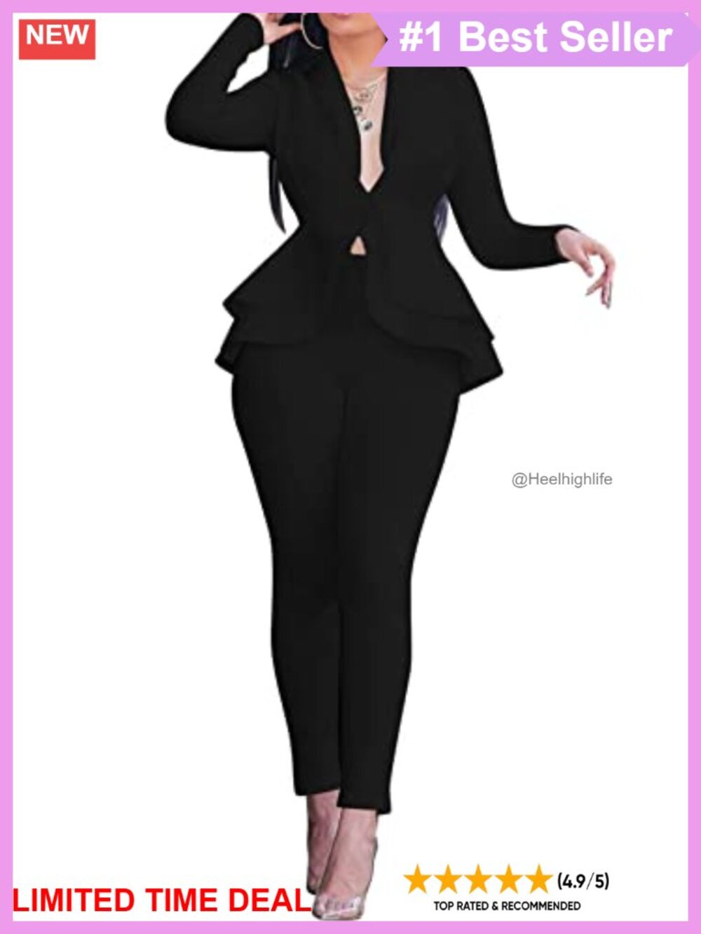 Women's 2 Piece Blazer and Pants Suit Set Long Sleeve Ruffle Slim Fit Formal